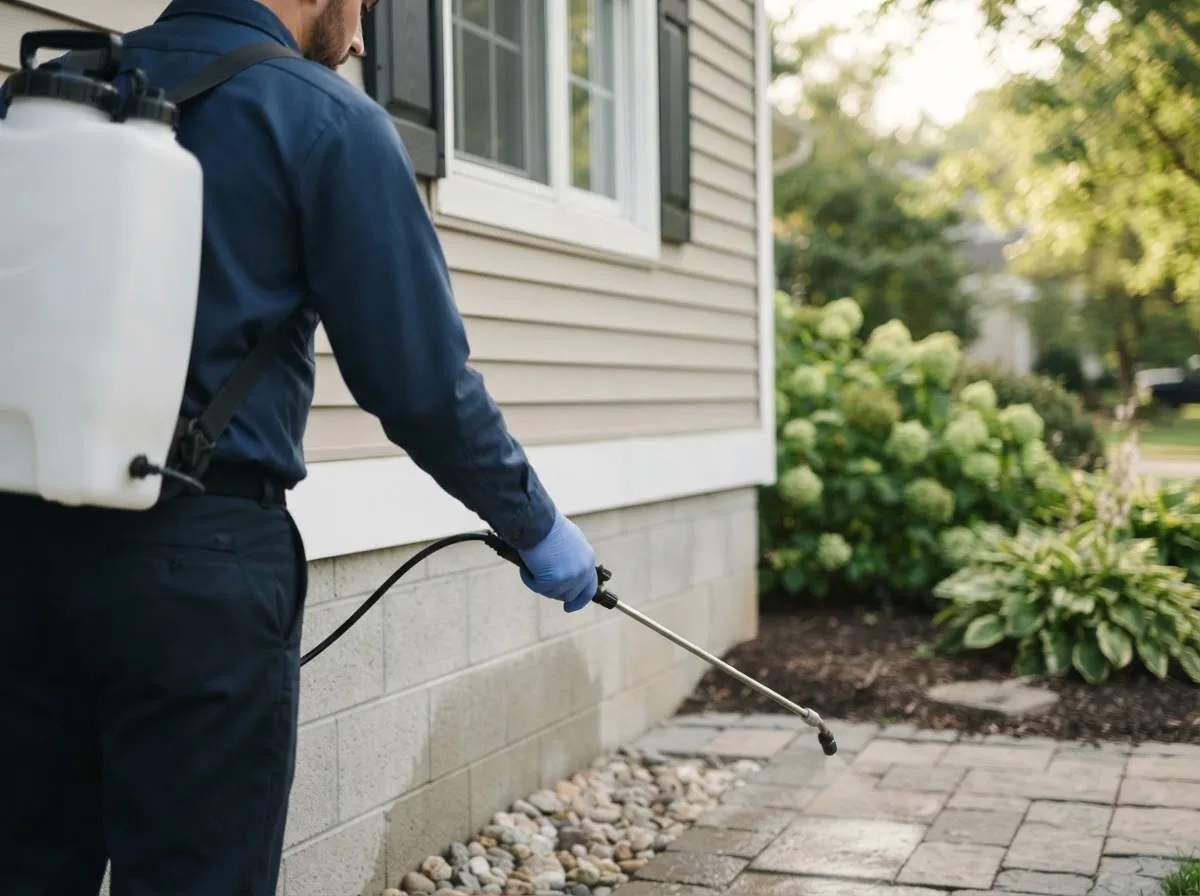 Pest control technician inspecting a home in Waynesville, GA